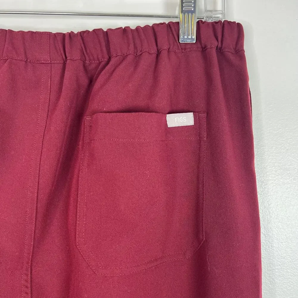 FIGS Pisco Basic Scrub Pants Burgundy Pull-on Elastic-Waist Straight Leg Size M
